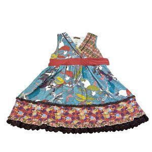 Matilda Jane Girls Size 6 Sleeveless Floral Plaid Mixed Pattern Dress 3976